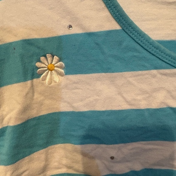 Blue and White Striped Shirt‎ with Daisy Accents - Picture 3 of 3